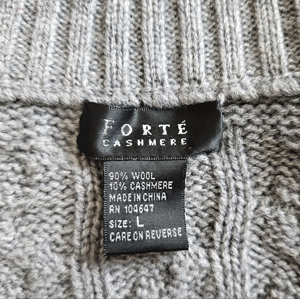 Forte Cashmere Womens Cable Zip Mock Wool & Cashmere-Blend Cardigan, Grey - Picture 6 of 11
